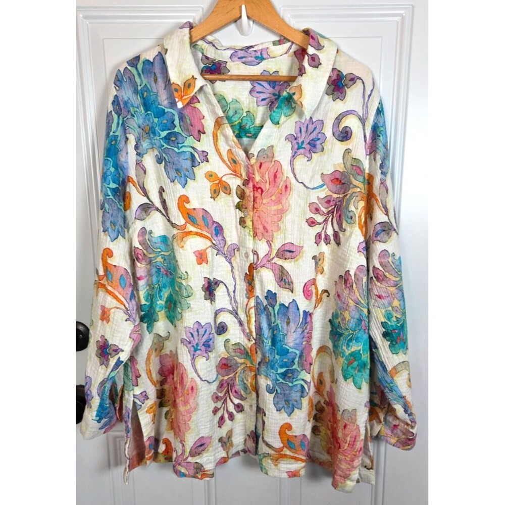 Soft Surroundings Plus Size Long Sleeve Button-Up Top Size 3X (See Measurements)